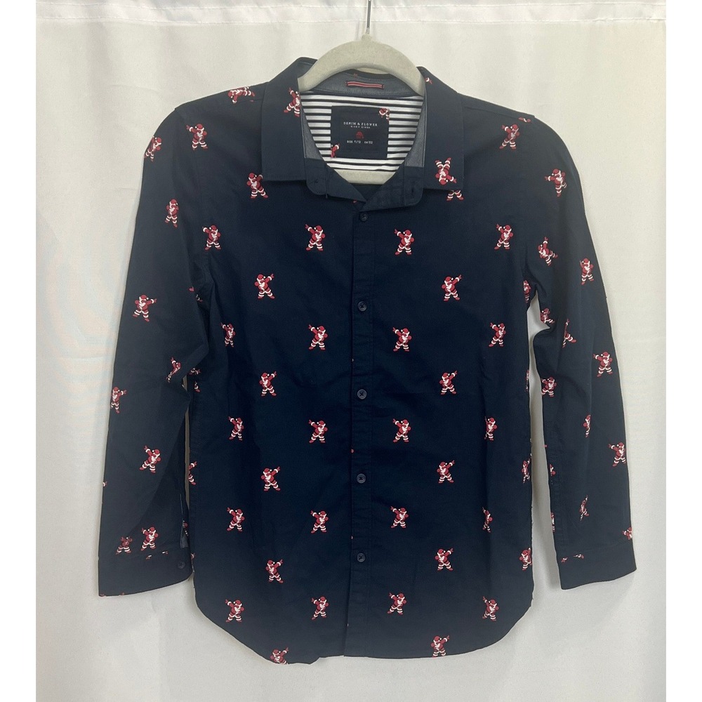 Denim & Flower Ricky Singh Boys Navy Dabbing Santa Christmas Button Shirt 11/12